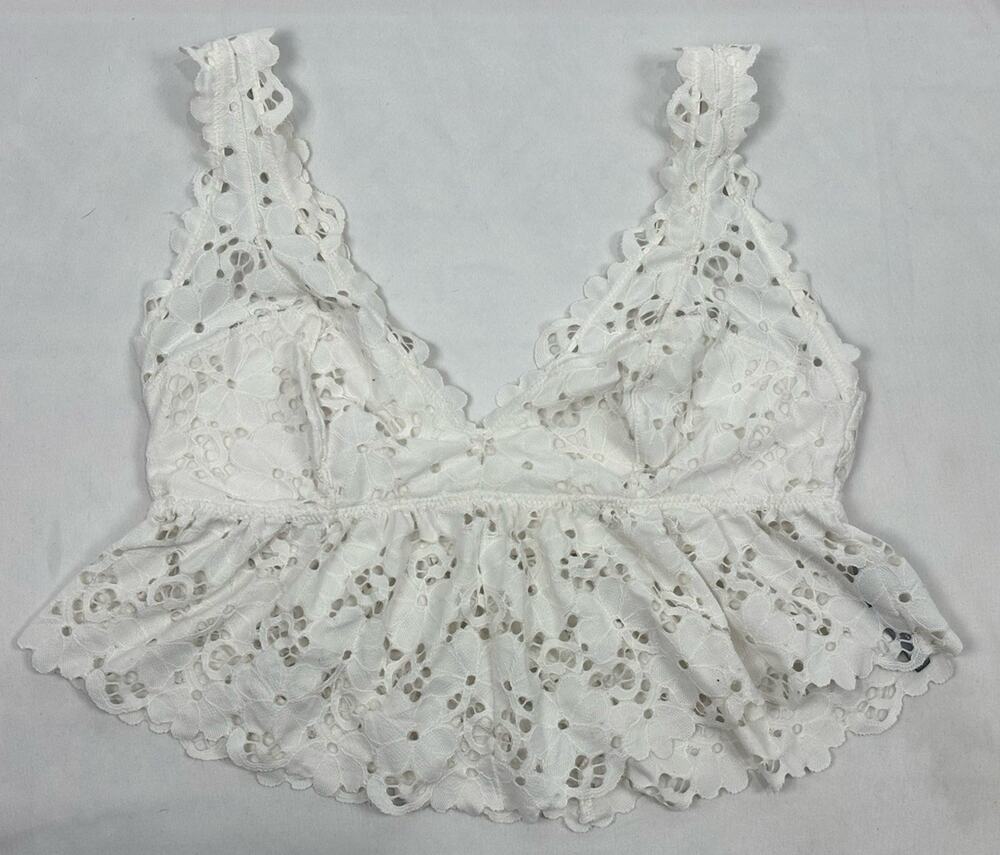 Aerie Cream Lace Ruffle Detail Crop Top Bralette Eyelet Boho Festival - Size M